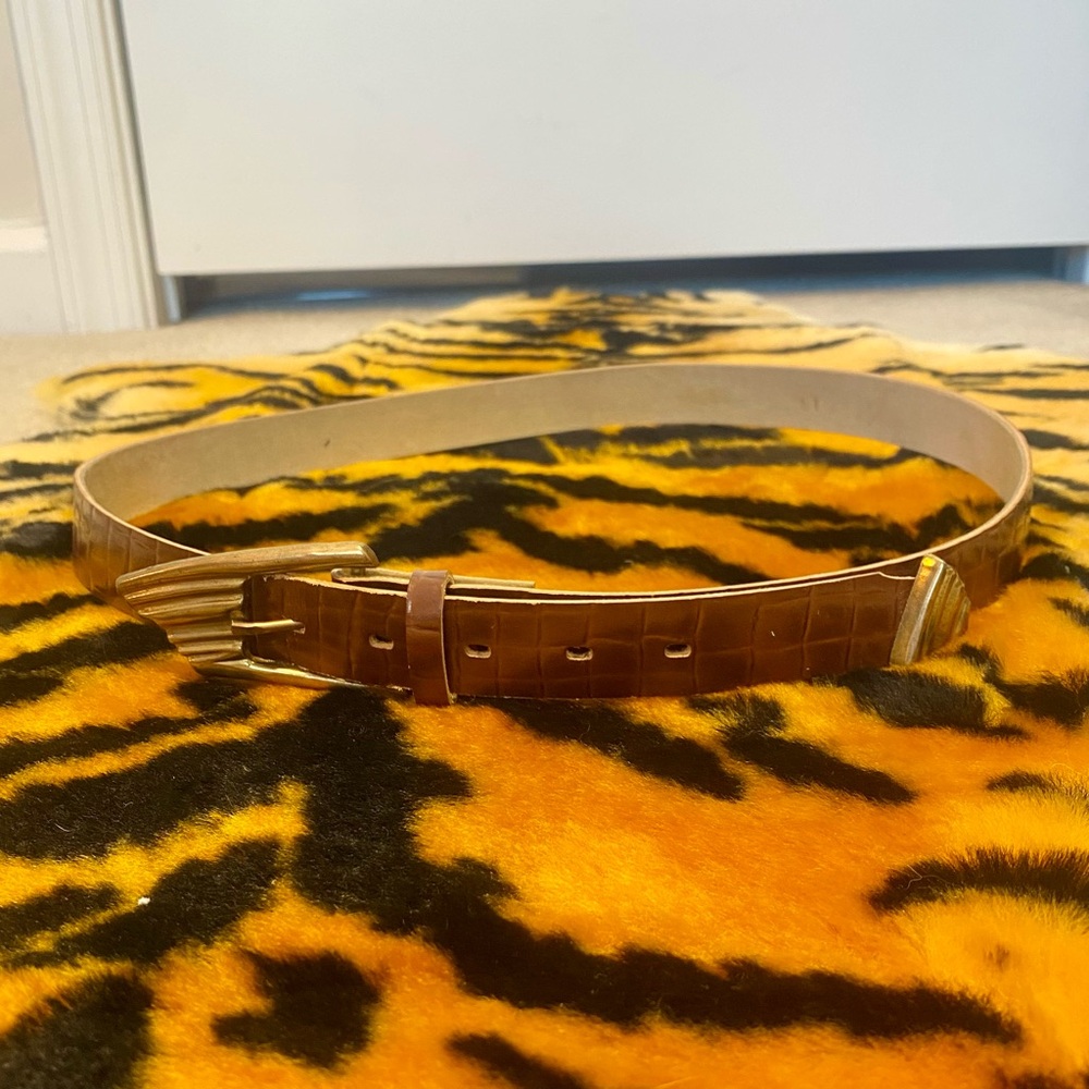 Brown Leather Belt with Gold Buckle